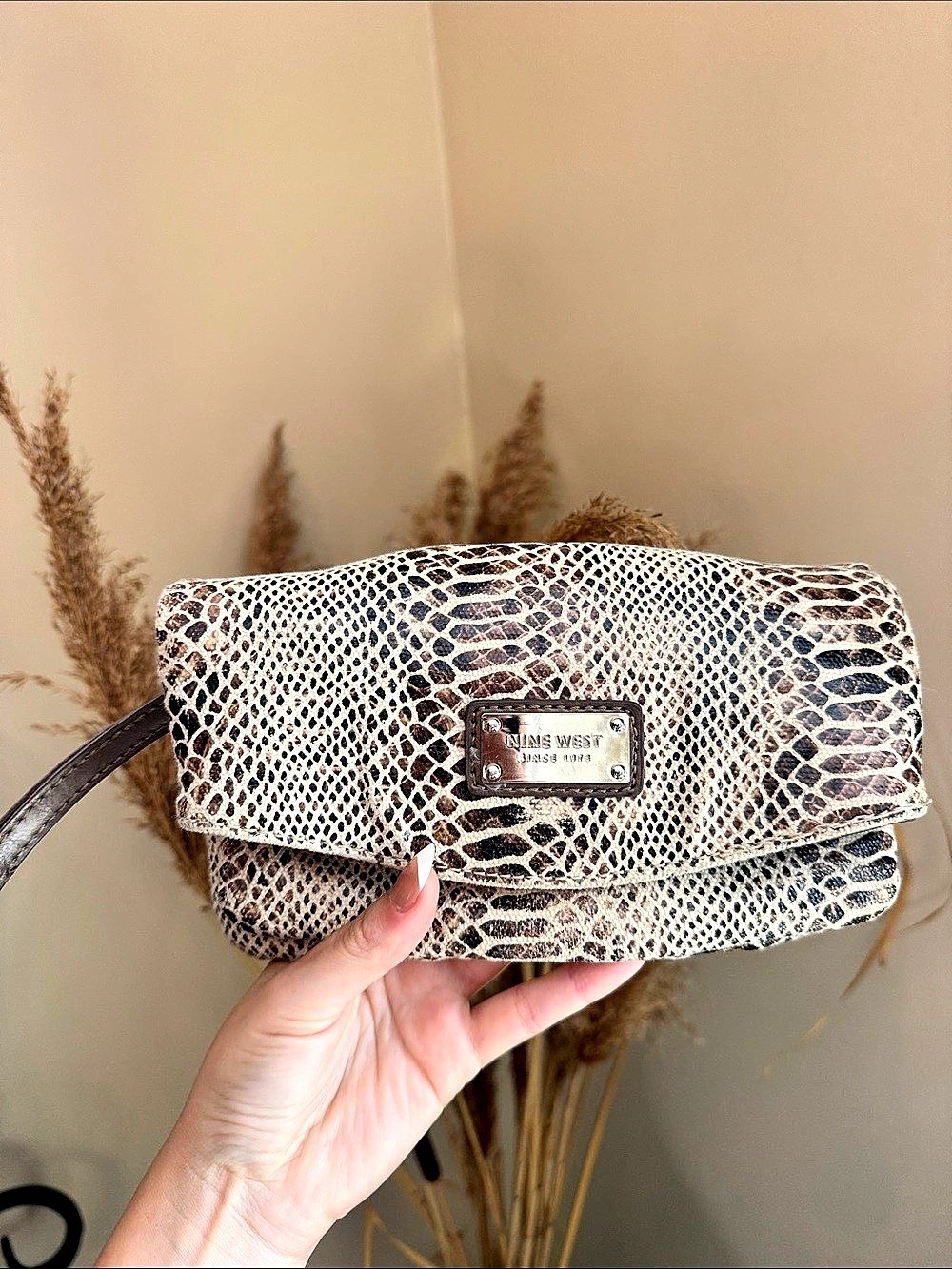 Nine West Animal Print Crossbody Bag in Brown & White